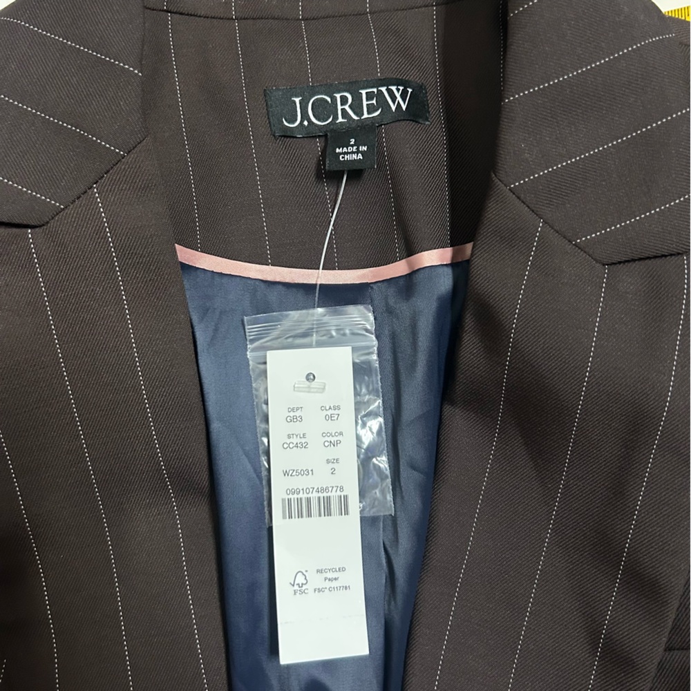 J.Crew Collection classic blazer in brown pinstripe wool blend (size 2) - Picture 6 of 7